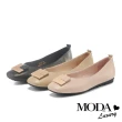 【MODA Luxury】時尚雙色方釦全真皮方頭低跟鞋(綠)