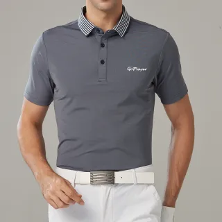 【GoPlayer】男短袖上衣-條紋領灰(高爾夫球衫 polo衫 運動衫)