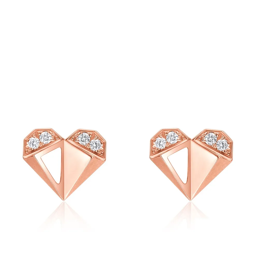 【周大福】小點滴系列 幾何愛心18K玫瑰金鑽石耳環