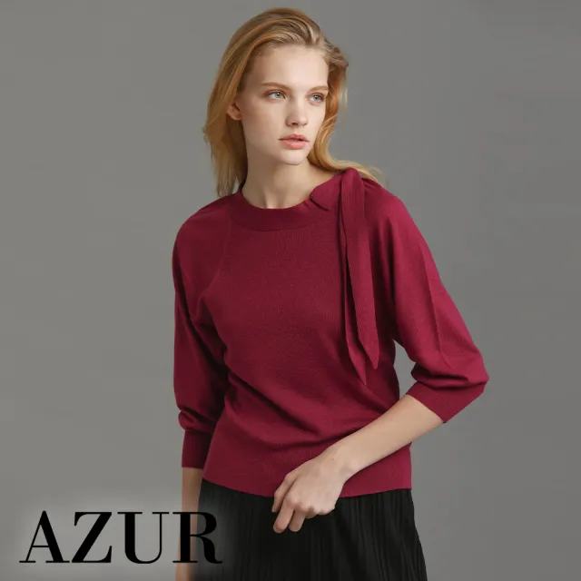 【AZUR】摩登蝴蝶結造型羊毛針織上衣-3色
