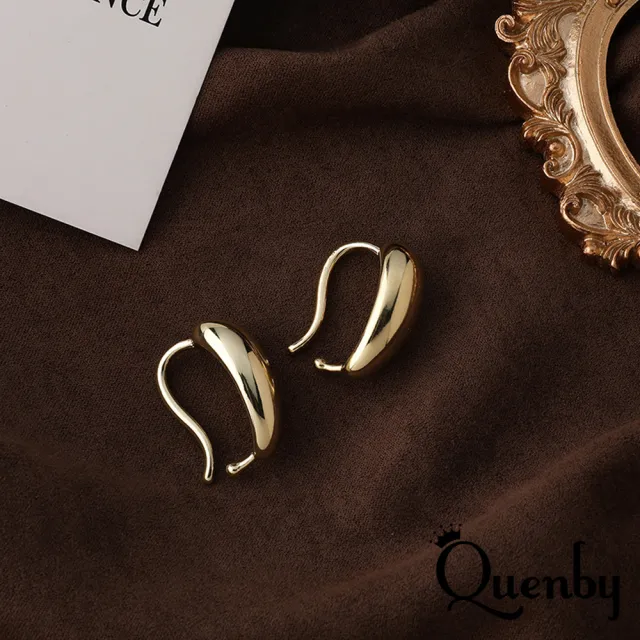 【Quenby】韓國潮感金屬亮面微復古風耳環/耳掛式(耳環/配件/交換禮物)
