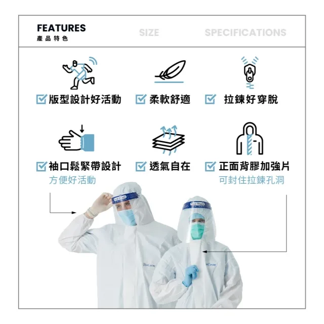 【BioCover亞太醫聯】醫療用衣物-拋棄式連身型隔離衣-未滅菌-S號-1件/袋(出國搭機 防護必備)