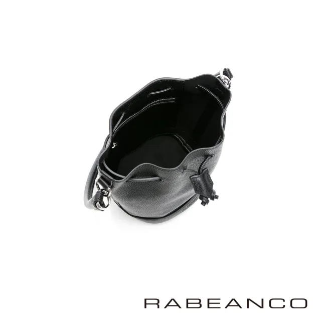 【RABEANCO】RIE真牛皮斜肩背水桶包(黑色)