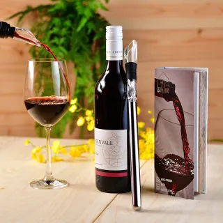 【YU Living 信歐傢居】紅酒冷凍柱+倒酒器組二件組(灰色.透明色)