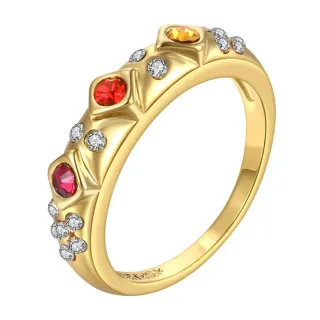 【Aphrodite 愛芙晶鑽】幾何彩色鋯石美鑽造型戒指(黃金色)