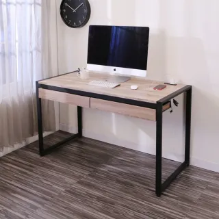 【BuyJM】MIT低甲醛加厚1.8cm漂流木色防潑水128公分雙抽附插座工作桌(書桌)