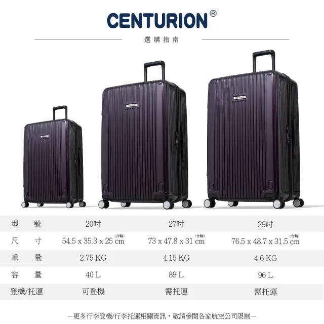 【CENTURION 百夫長】29吋經典亮面拉鍊箱系列行李箱-MIA邁阿密紫(空姐箱)