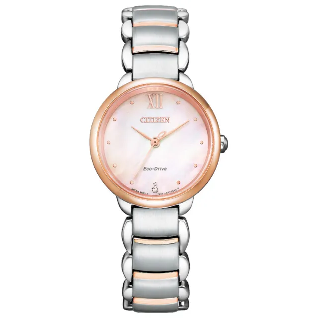 【CITIZEN 星辰】L系列 美鑽白蝶貝光動能女錶/28mm(EM0924-85Y)