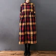 【ACheter】韓版大碼休閒棉麻暖格呢寬鬆洋裝#111118現貨+預購(3色)