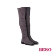 【A.S.O 阿瘦集團】BESO 彈力絨布顯瘦過膝低跟靴(灰)