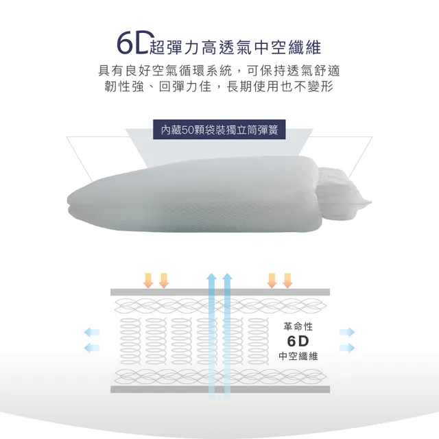 【ISHUR 伊舒爾】獨立筒枕 6D分離式可水洗獨立筒枕1入 台灣製造(贈天絲枕套1入/防蹣抗菌/彈簧枕/枕頭)