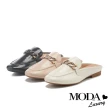 【MODA Luxury】個性金鏈牛油皮低跟穆勒拖鞋(粉)