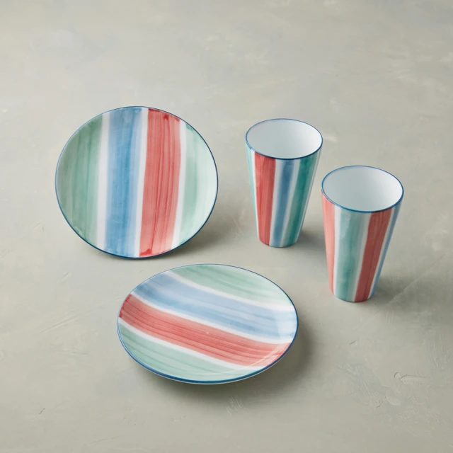 【安達窯】茄芷系列 - 經典紅藍綠杯盤對組 - 4件組禮盒裝(盤子+杯子)