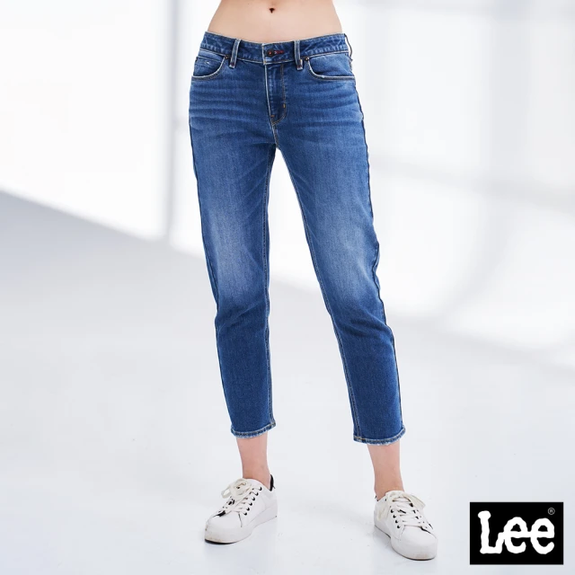【Lee 官方旗艦】女裝 牛仔褲 / 401 中腰合身小直筒 中藍洗水(LL210282251)