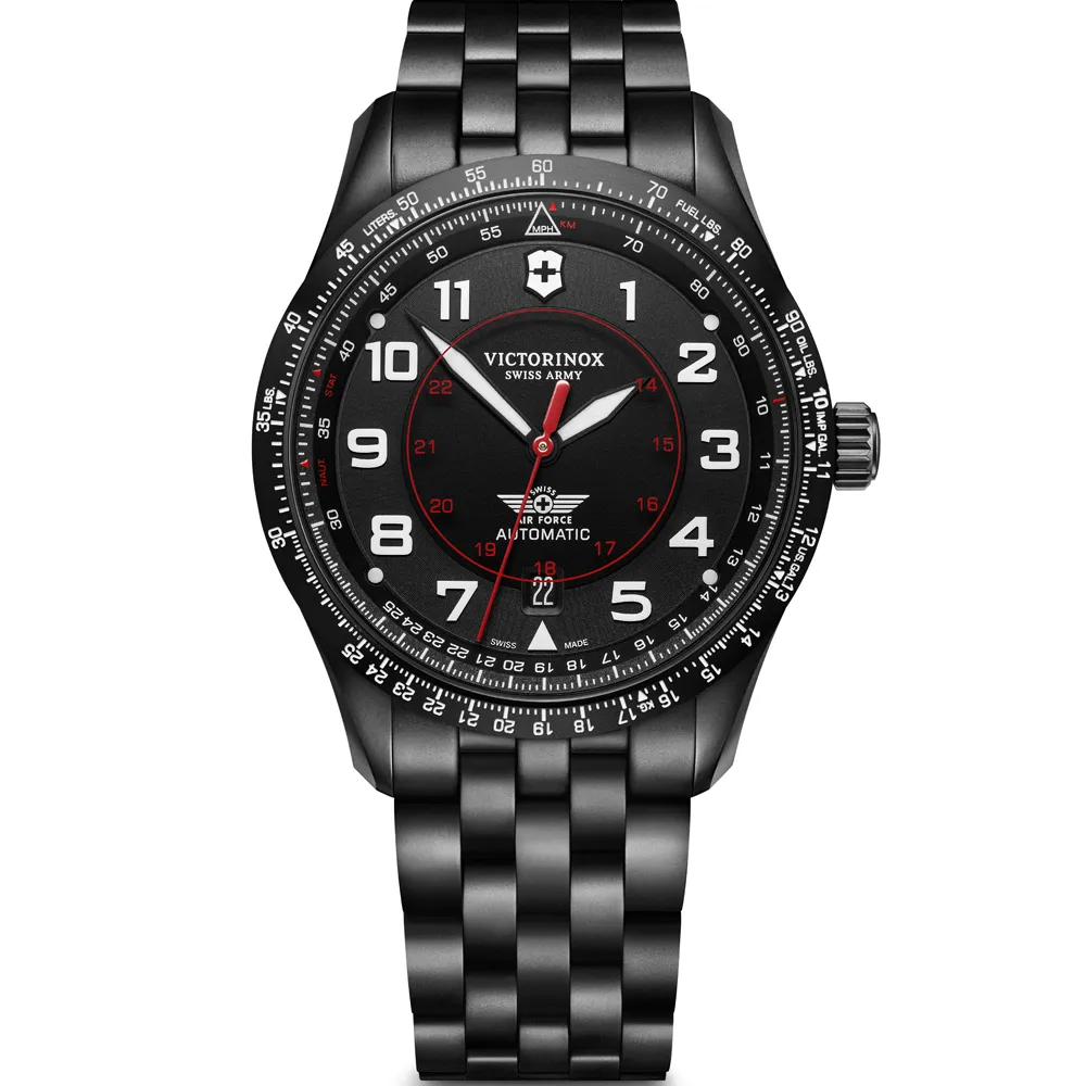 【VICTORINOX 瑞士維氏】Airboss Black Edition 自動上鏈機械三針腕錶父親節 送禮(VISA-241974)