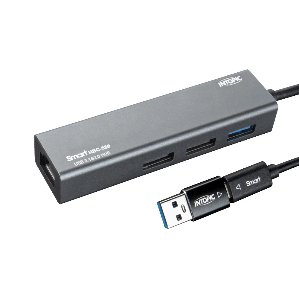 【INTOPIC】HBC-580 2合1 TypeC HUB集線器(USB3.1/RJ45/附轉接頭)