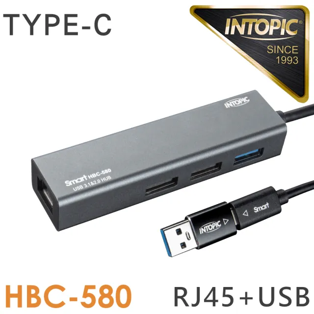 【INTOPIC】HBC-580 2合1 TypeC HUB集線器(USB3.1/RJ45/附轉接頭)