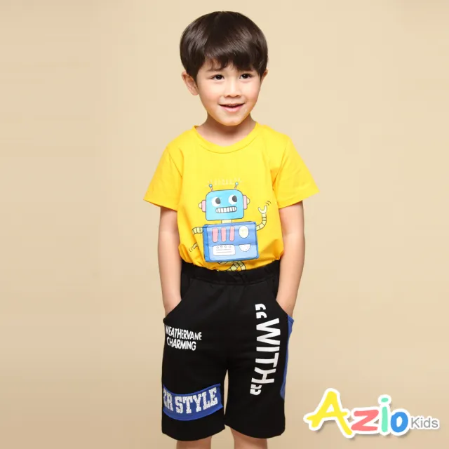 【Azio Kids 美國派】男童 短褲 字母印花棉質休閒運動短褲(黑)