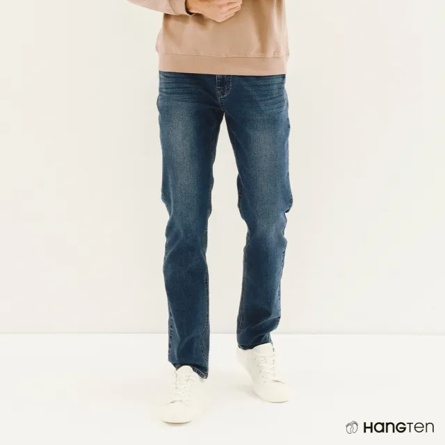 【Hang Ten】男裝-環保再生紗-SLIM FIT修身中腰丹寧褲-深藍