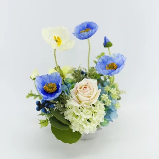【HUGO DECO 榆果傢飾】藍白色虞美人香氛花藝(擬真花/香氛/花禮)