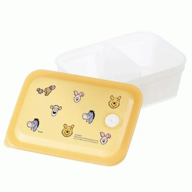【小禮堂】Disney 迪士尼 小熊維尼 日本製 方形微波保鮮盒 塑膠保鮮盒 便當盒 450ml Ag+ 《黃 大臉》
