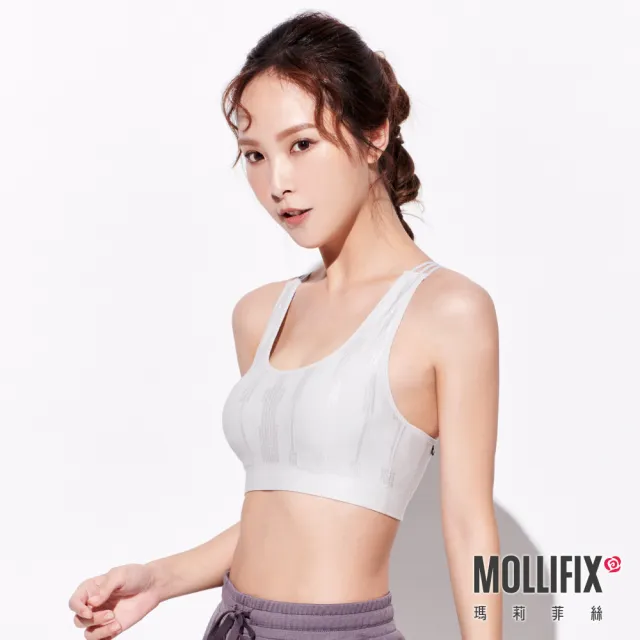 【Mollifix 瑪莉菲絲】A++ 微光三弦美背浮托BRA、瑜珈服(迷霧灰)
