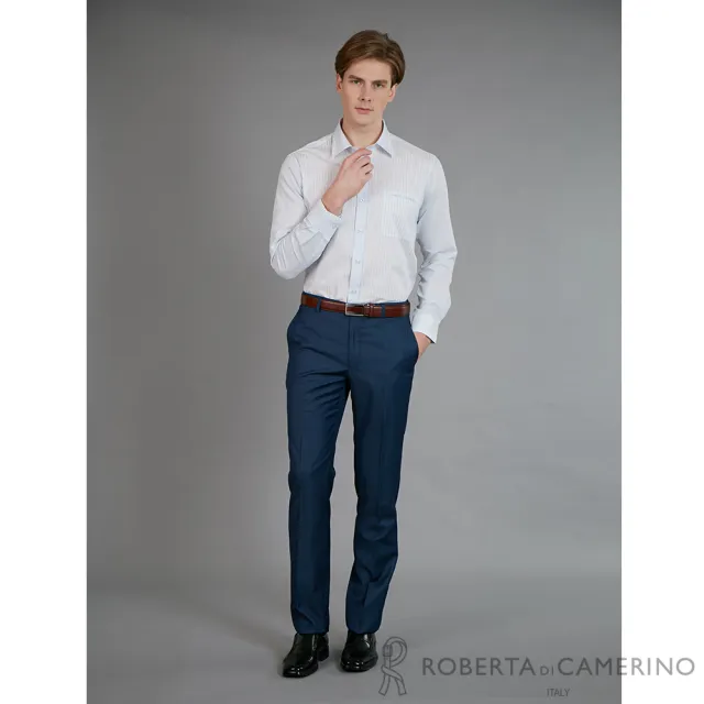 【ROBERTA 諾貝達】進口素材 台灣製 舒適柔軟 純棉商務長袖襯衫(淺藍)