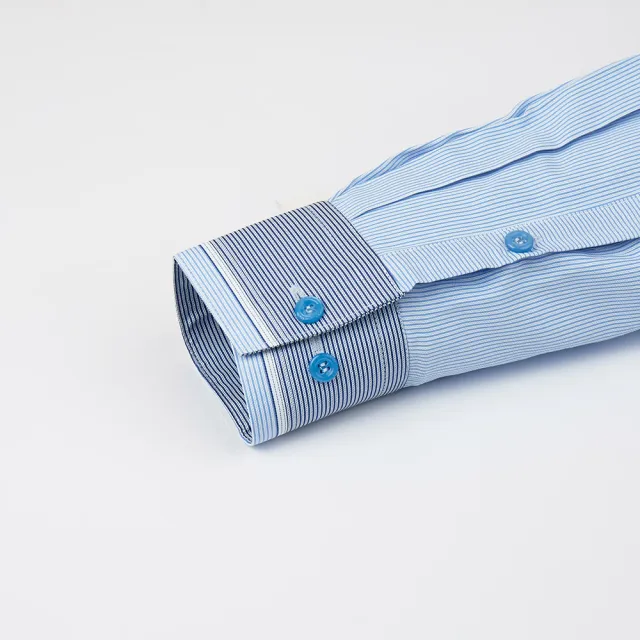 【ROBERTA 諾貝達】台灣製 俐落氣質 清新條紋長袖襯衫(藍色)