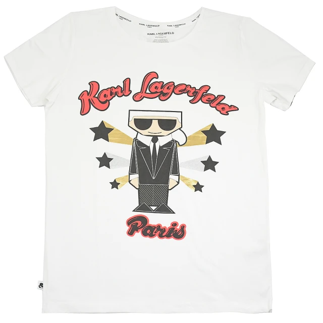 KARL LAGERFELD 卡爾 老佛爺 超Q大明星公仔圖案個性棉短T(白)