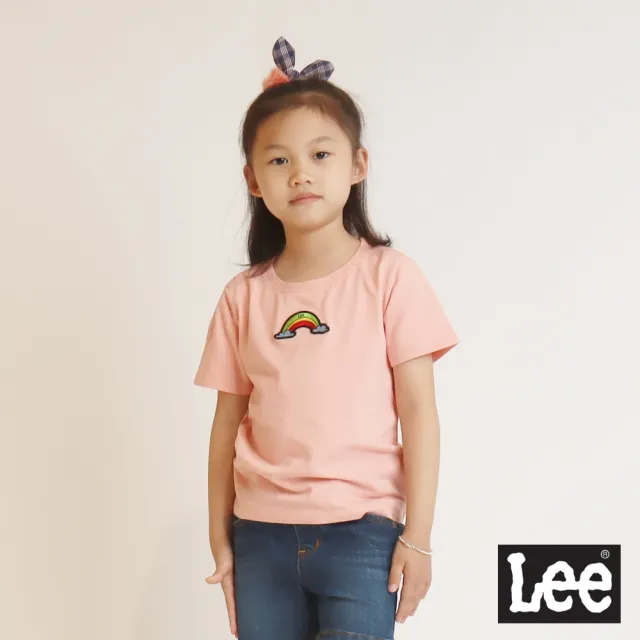 【Lee 官方旗艦】童裝 短袖T恤 / 彩虹繡標 兔兔粉 標準版型(LL2002133XW)