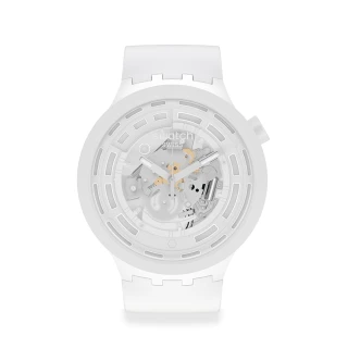 【SWATCH】生物陶瓷BIG BOLD系列手錶C-WHITE 白 男錶 女錶 瑞士錶 錶(47mm)