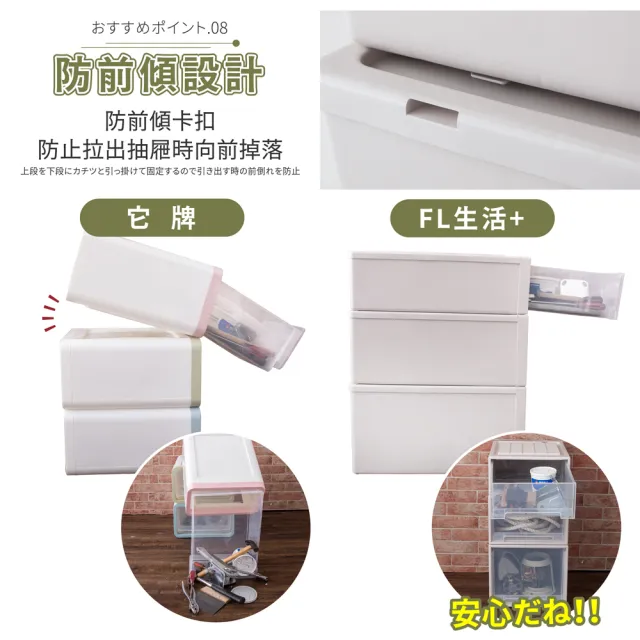 【FL 生活+】特寬款-抽屜安全卡扣耐重可疊加收納箱-55公升(超值3入組)