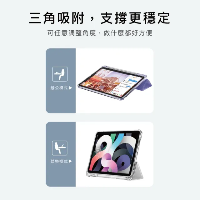 【BOJI 波吉】iPad 7/8/9 10.2吋 三折式硬底軟邊內置筆槽氣囊空壓殼 清新粉