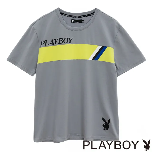 【PLAYBOY】胸前拚色運動T恤(灰色)
