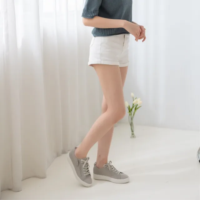 【WYPEX】針織透氣拉鍊綁帶休閒鞋女平底鞋帆布鞋(灰色)