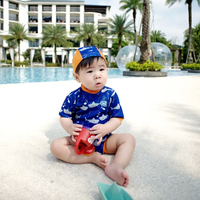 【Splash About 潑寶】嬰兒 尿布褲 連身 防曬 抗UV-亮橘鯊魚(嬰兒泳褲)