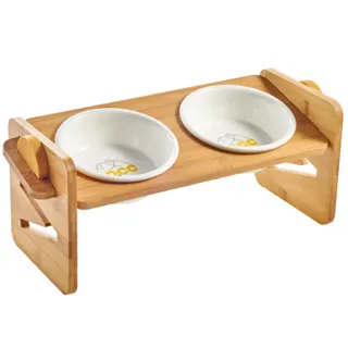 造型可調節寵物碗 貓碗 狗碗 實木質感 可調式W斜面餐桌(貓狗通用)