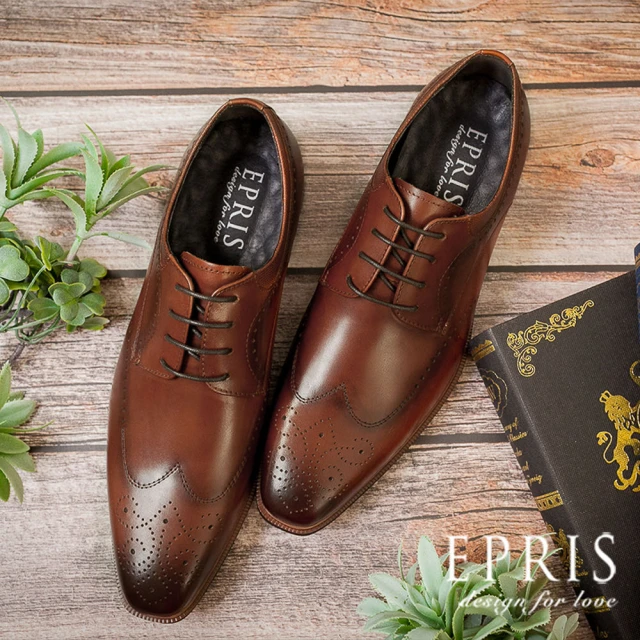 【EPRIS 艾佩絲】現貨 經典款皮鞋 復古雕花手工皮鞋 德比鞋 西裝穿搭-深栗色(紳士皮鞋)
