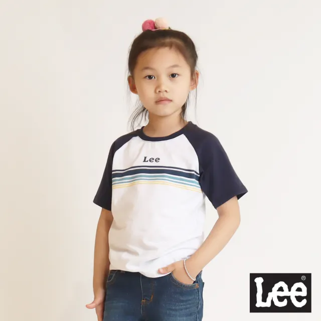 【Lee】童裝 短袖T恤 / 撞色連袖 深海藍 標準版型(LL20019866T)