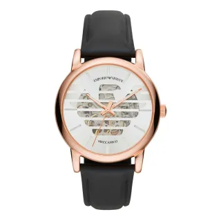 【EMPORIO ARMANI】Meccanico系列王者之風機械腕錶-玫瑰金X黑皮帶(AR60031)