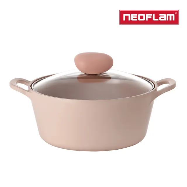 【NEOFLAM】韓國製Sherbet蜜桃雪酪系列 22cm雙耳湯鍋含玻璃蓋(IH爐可用鍋/非鐵氟龍不沾塗層)