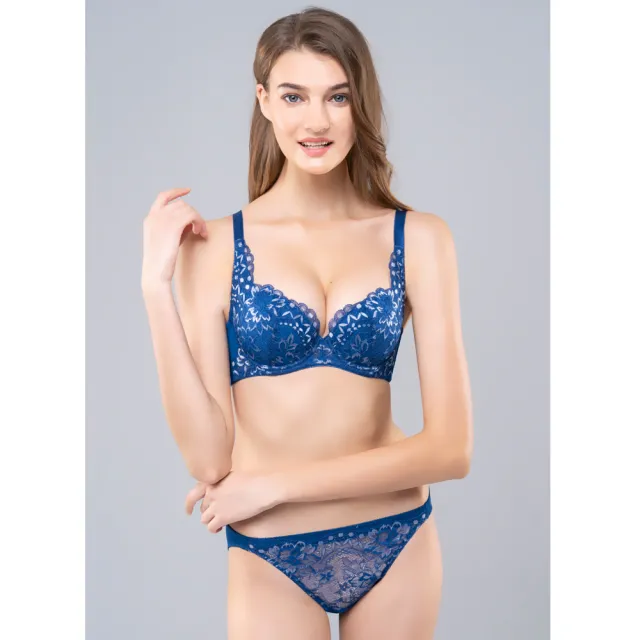 【Swear 思薇爾】花舞影蝶系列B-F罩蕾絲包覆女內衣(夫特藍)_出清品
