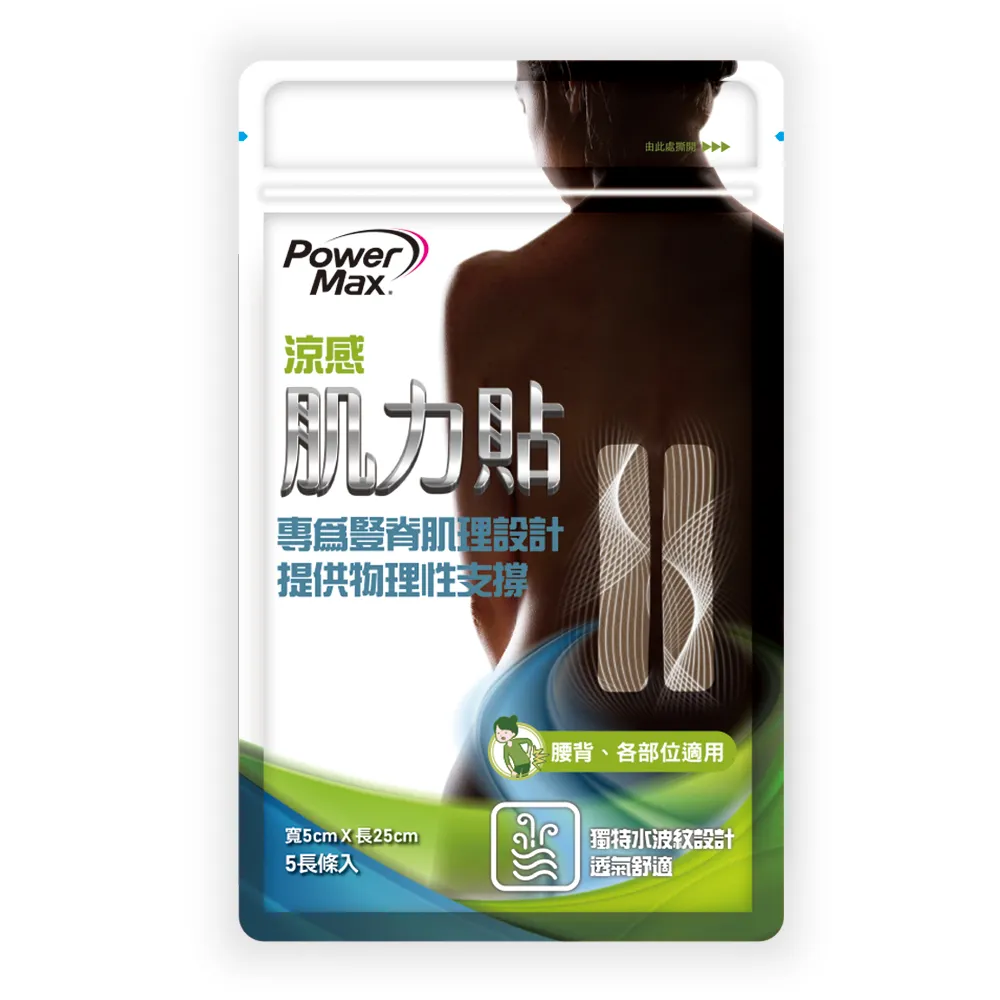 【POWERMAX 給力貼】腰背涼感肌力貼3入組 共15片(腰背/貼布/清涼涼感/不含藥/痠痛酸痛貼布/肌貼)