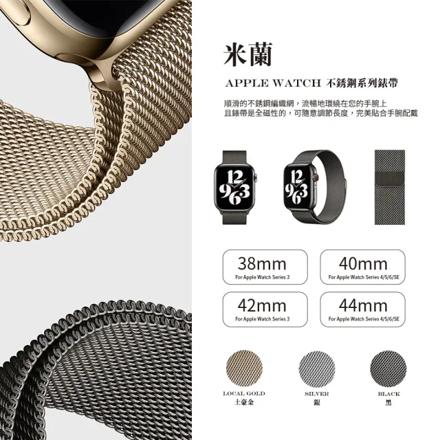 【WiWU】Apple Watch S7/S6/SE/5/4/3 米蘭不銹鋼系列錶帶-42/44/45MM通用(土豪金/銀色/黑色)