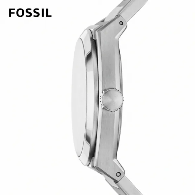 【FOSSIL 官方旗艦館】Everett 復古黑指針手錶 銀色不鏽鋼鍊帶 42MM FS5821