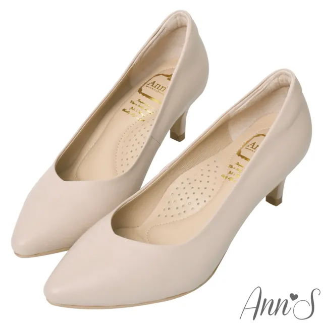 【Ann’S】舒適療癒系低跟版-V型美腿綿羊皮尖頭跟鞋5.5cm-版型偏小(粉杏)