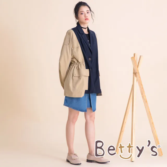 【betty’s 貝蒂思】設計款西裝領拼接休閒外套(卡其)