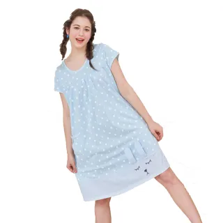 【蕾妮塔塔】MIT台灣製晚安兔兔 棉柔短袖連身睡衣(R05002兩色可選)