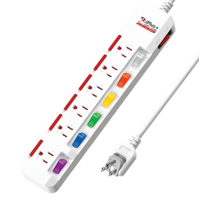 【iPlus+ 保護傘】7開6插防塵旋轉扁插延長線1.2m(PU-3763S.台灣製.內建防塵蓋)