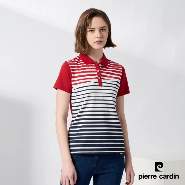 pierre cardin 皮爾卡登 女款 吸濕排汗胸前印花短袖polo衫-紅色(4217205-78)